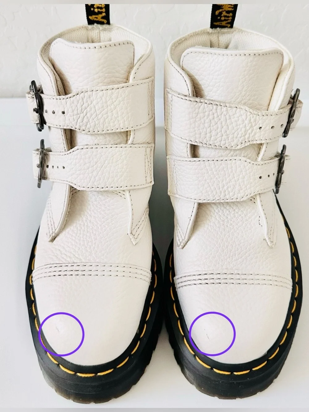 Dr. Martens Devon Flower White Leather Platform Boots Women’s US 8 NEW